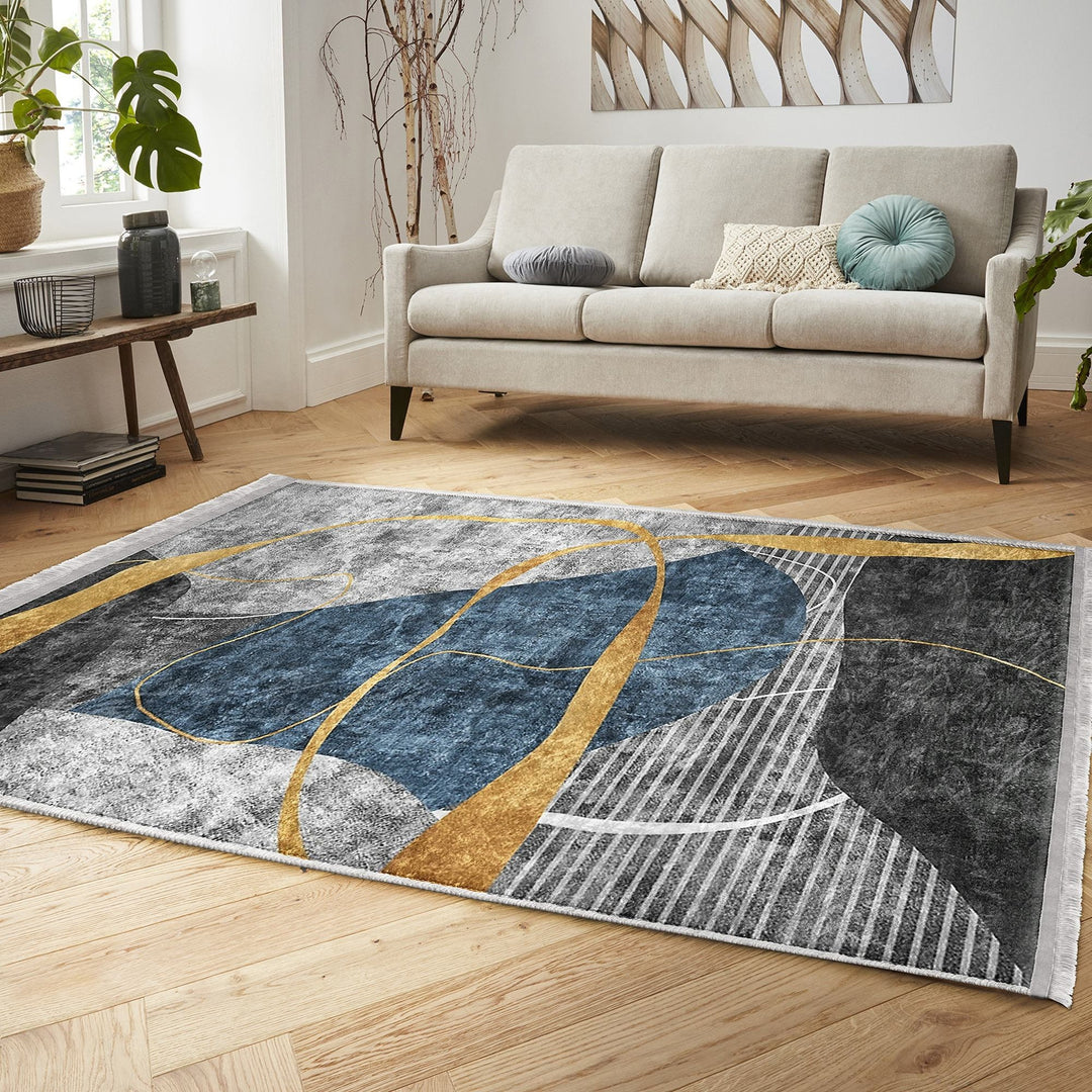Abstract Area Rug|Stylish Carpet|Machine-Washable Fringed Non-Slip Mat|Farmhouse Multi-Purpose Anti-Slip Carpet|Decorative Living Room Rug