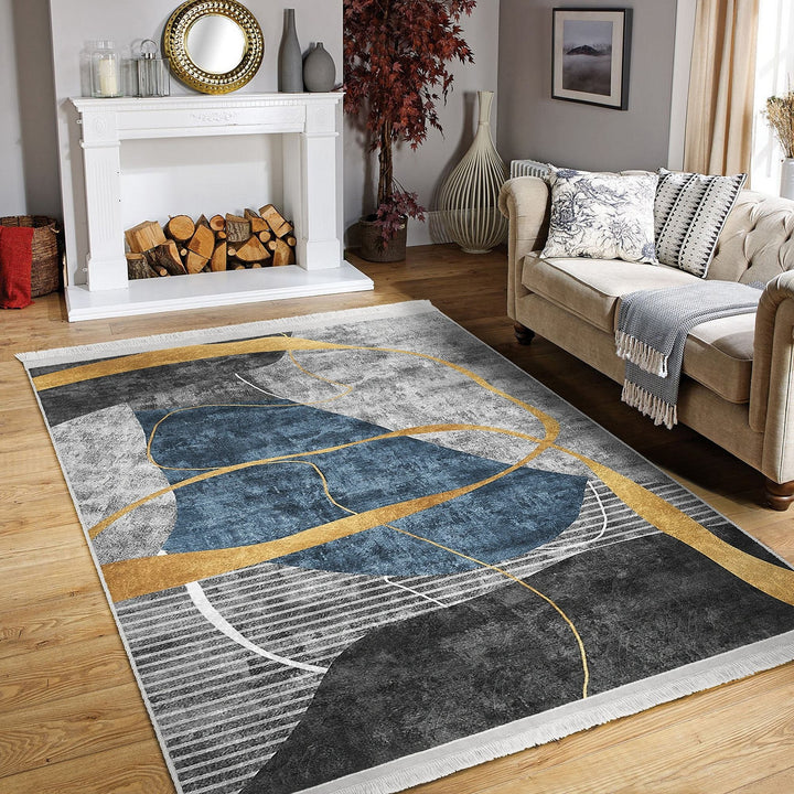 Abstract Area Rug|Stylish Carpet|Machine-Washable Fringed Non-Slip Mat|Farmhouse Multi-Purpose Anti-Slip Carpet|Decorative Living Room Rug