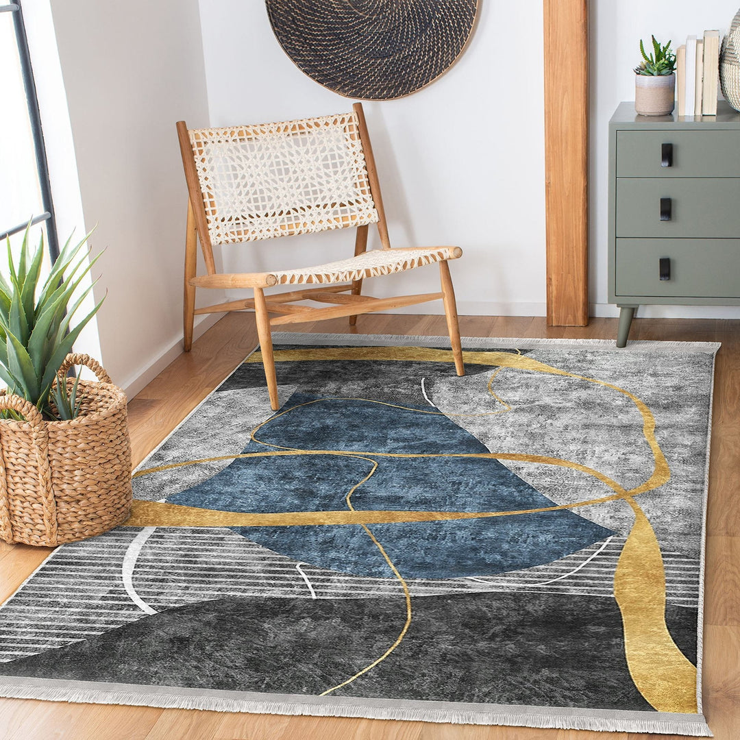 Abstract Area Rug|Stylish Carpet|Machine-Washable Fringed Non-Slip Mat|Farmhouse Multi-Purpose Anti-Slip Carpet|Decorative Living Room Rug