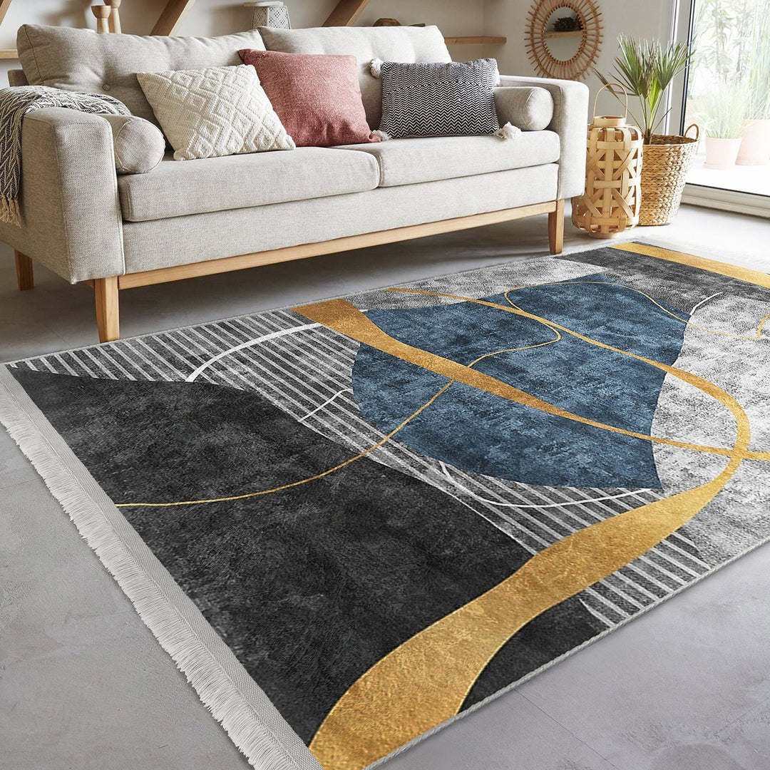 Abstract Area Rug|Stylish Carpet|Machine-Washable Fringed Non-Slip Mat|Farmhouse Multi-Purpose Anti-Slip Carpet|Decorative Living Room Rug