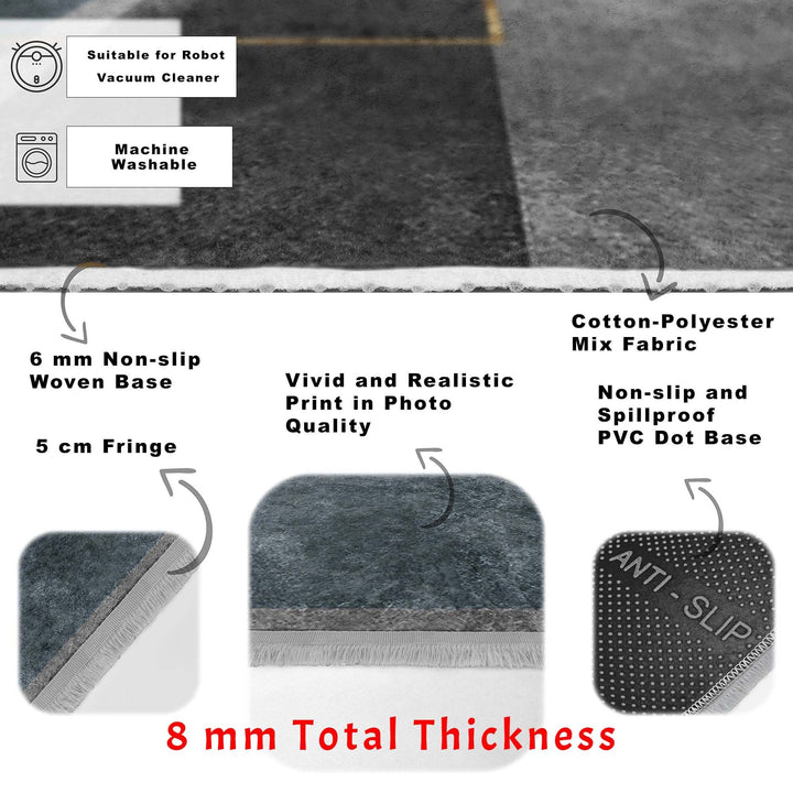 Abstract Area Rug|Bohemian Carpet|Machine-Washable Fringed Non-Slip Mat|Decorative Multi-Purpose Anti-Slip Carpet|Geometric Living Room Rug