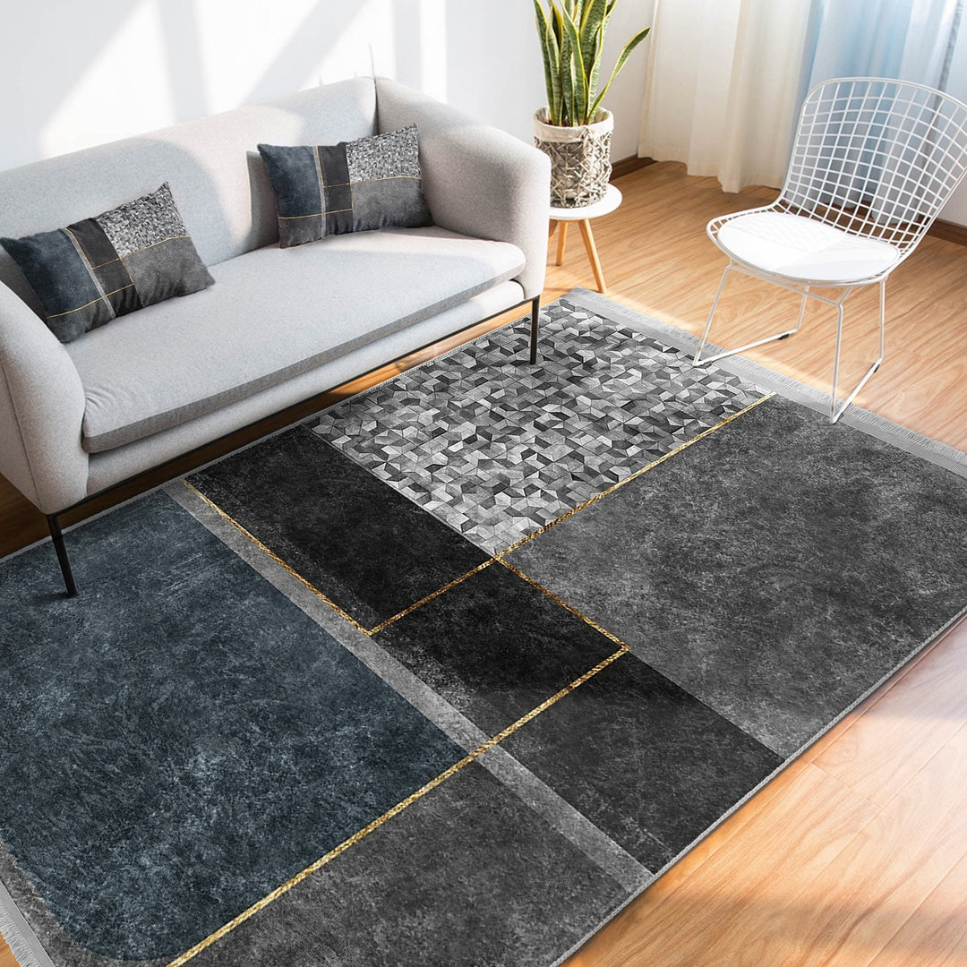 Abstract Area Rug|Bohemian Carpet|Machine-Washable Fringed Non-Slip Mat|Decorative Multi-Purpose Anti-Slip Carpet|Geometric Living Room Rug