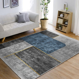 Stylish Area Rug|Abstract Boho Carpet|Machine-Washable Fringed Non-Slip Mat|Modern Multi-Purpose Anti-Slip Carpet|Gray Blue Living Room Rug