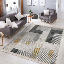 Stylish Area Rug|Abstract Boho Carpet|Machine-Washable Fringed Non-Slip Mat|Modern Multi-Purpose Anti-Slip Carpet|Geometric Living Room Rug