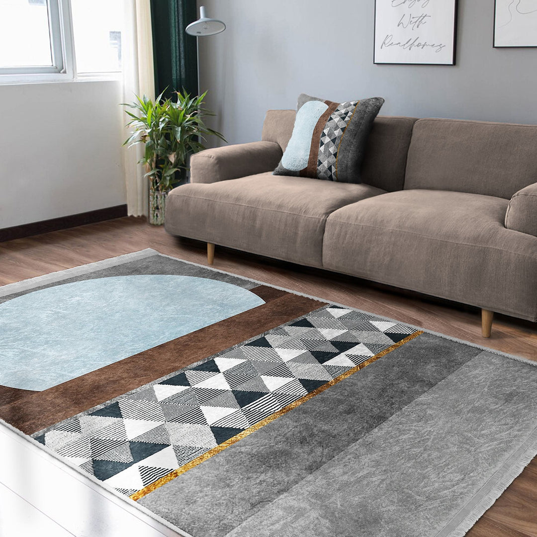 Geometric Area Rug|Bohemian Carpet|Machine-Washable Fringed Non-Slip Mat|Abstract Multi-Purpose Anti-Slip Carpet|Stylish Living Room Rug