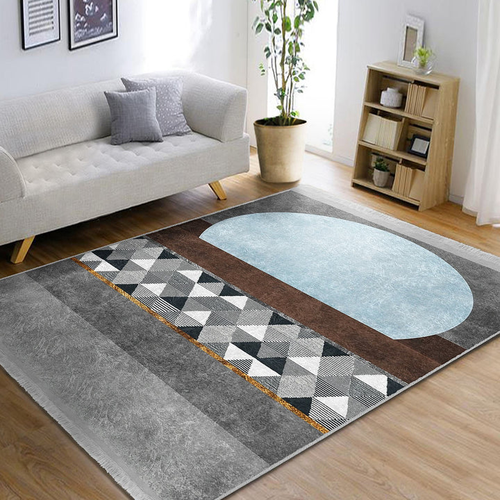 Geometric Area Rug|Bohemian Carpet|Machine-Washable Fringed Non-Slip Mat|Abstract Multi-Purpose Anti-Slip Carpet|Stylish Living Room Rug