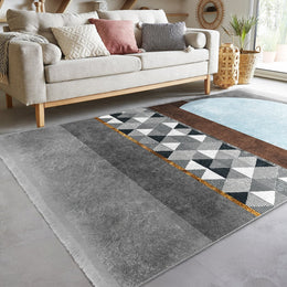 Geometric Area Rug|Bohemian Carpet|Machine-Washable Fringed Non-Slip Mat|Abstract Multi-Purpose Anti-Slip Carpet|Stylish Living Room Rug