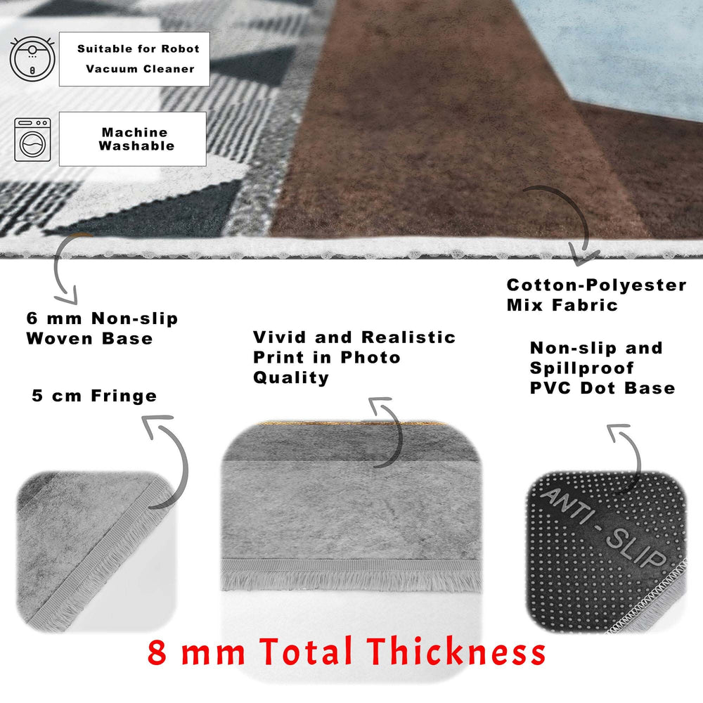 Geometric Area Rug|Bohemian Carpet|Machine-Washable Fringed Non-Slip Mat|Abstract Multi-Purpose Anti-Slip Carpet|Stylish Living Room Rug