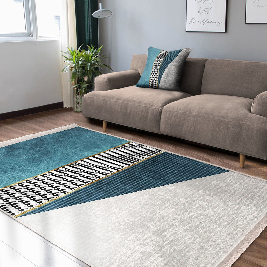 Abstract Area Rug|Bohemian Carpet|Machine-Washable Fringed Non-Slip Mat|Stylish Multi-Purpose Anti-Slip Carpet|Decorative Living Room Rug