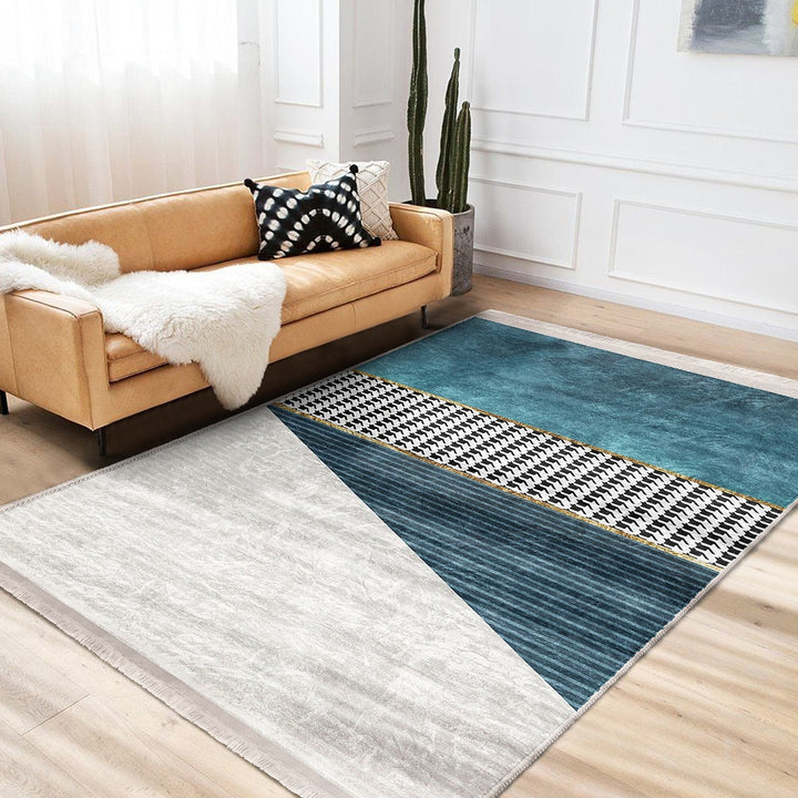 Abstract Area Rug|Bohemian Carpet|Machine-Washable Fringed Non-Slip Mat|Stylish Multi-Purpose Anti-Slip Carpet|Decorative Living Room Rug