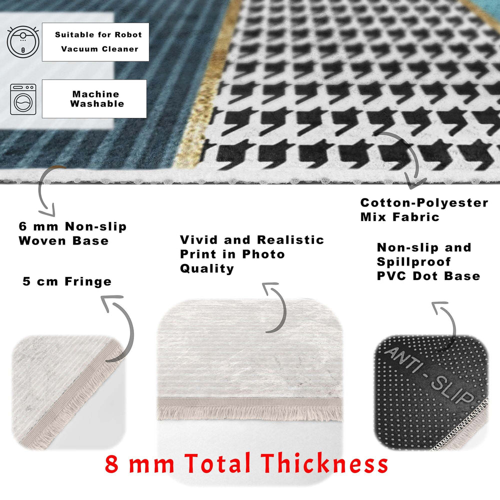 Abstract Area Rug|Bohemian Carpet|Machine-Washable Fringed Non-Slip Mat|Stylish Multi-Purpose Anti-Slip Carpet|Decorative Living Room Rug