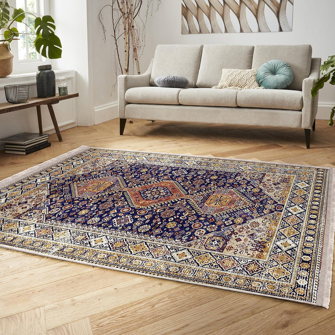 Oushak Pattern Rug|Ethnic Kilim Design Farmhouse Carpet|Machine-Washable Fringed Non-Slip Rug|Multi-Purpose Anti-Slip Vintage Style Carpet