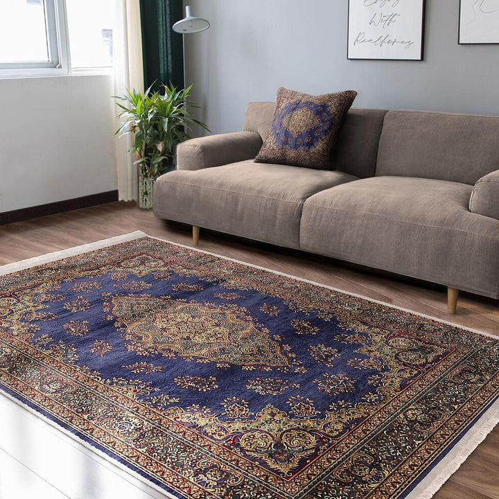 Oushak Pattern Rug|Ethnic Design Avangarde Carpet|Machine-Washable Fringed Non-Slip Rug|Multi-Purpose Anti-Slip Rustic Ottoman Carpet