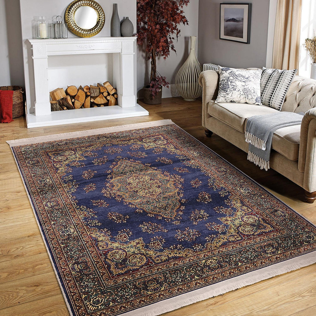 Oushak Pattern Rug|Ethnic Design Avangarde Carpet|Machine-Washable Fringed Non-Slip Rug|Multi-Purpose Anti-Slip Rustic Ottoman Carpet