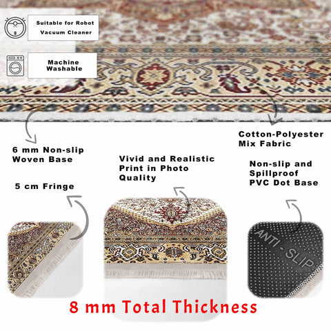 Ottoman Style Rug|Rustic Design Farmhouse Carpet|Machine-Washable Fringed Non-Slip Rug|Ethnic Retro Multi-Purpose Anti-Slip Geometric Carpet