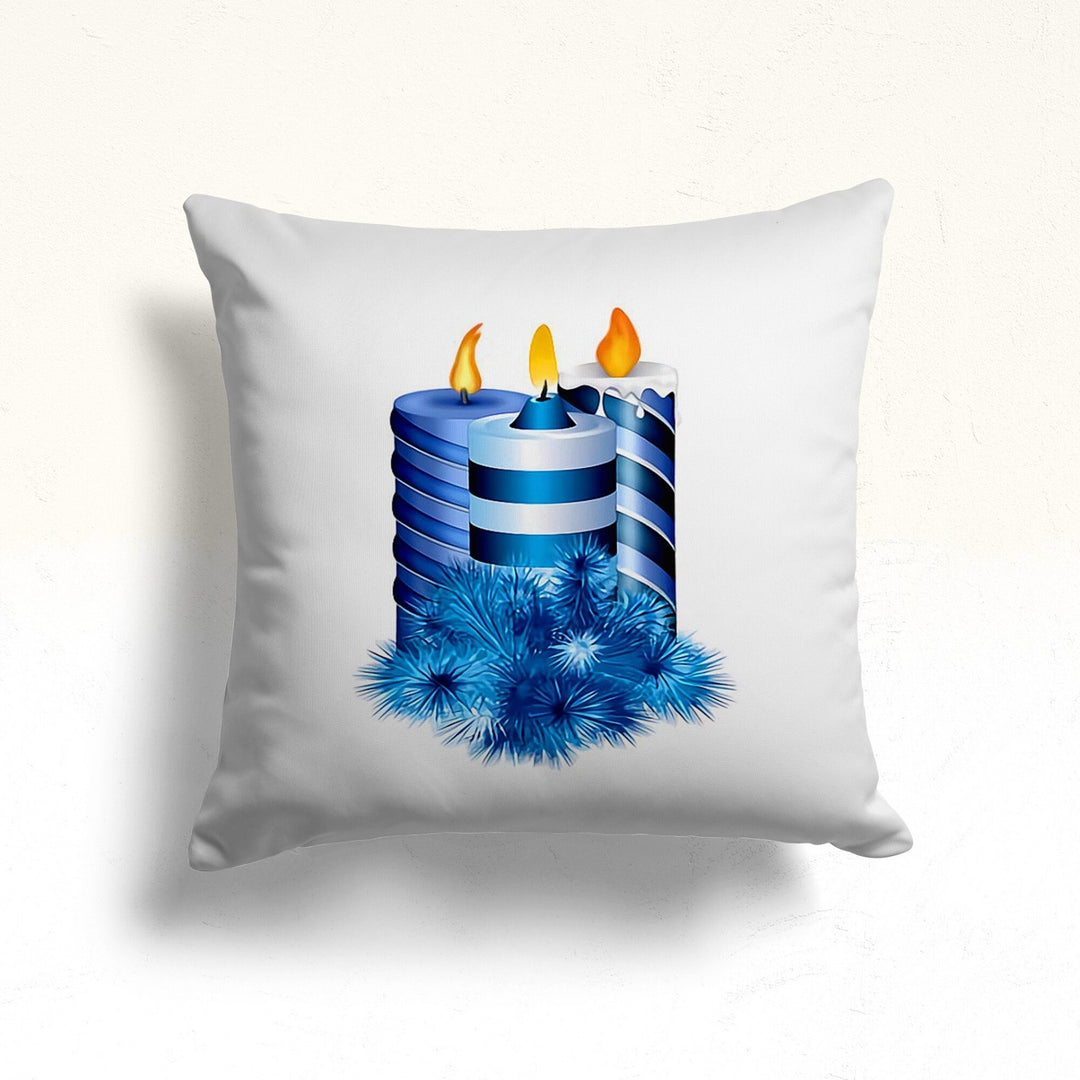 Christmas Pillow Cover|Xmas Candle Cushion|Blue Home Decor|Winter Pillow Case|Xmas Throw Pillowtop|Gift Cushion Cover|New Year Gift for Her