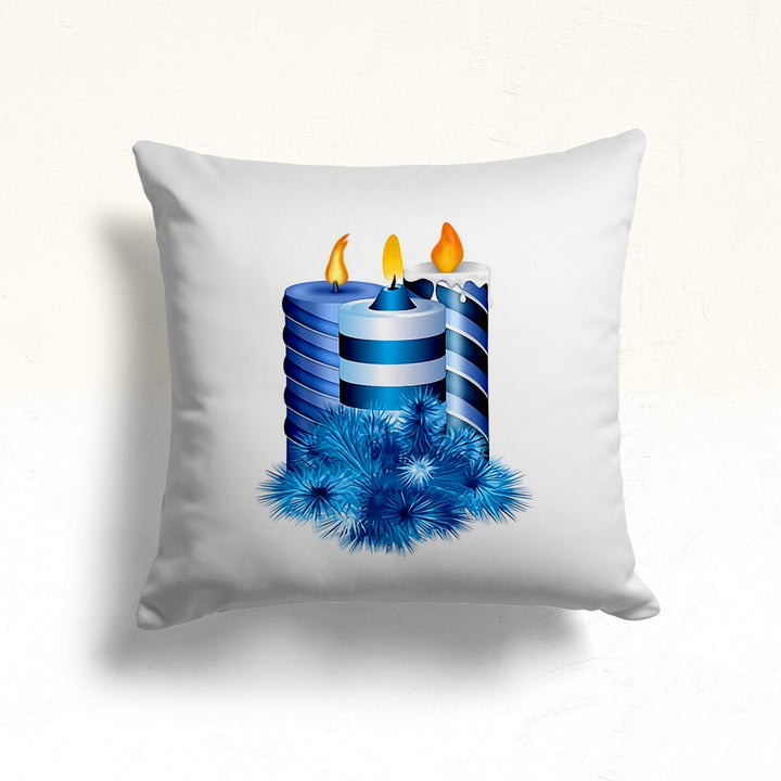 Christmas Pillow Cover|Xmas Candle Cushion|Blue Home Decor|Winter Pillow Case|Xmas Throw Pillowtop|Gift Cushion Cover|New Year Gift for Her