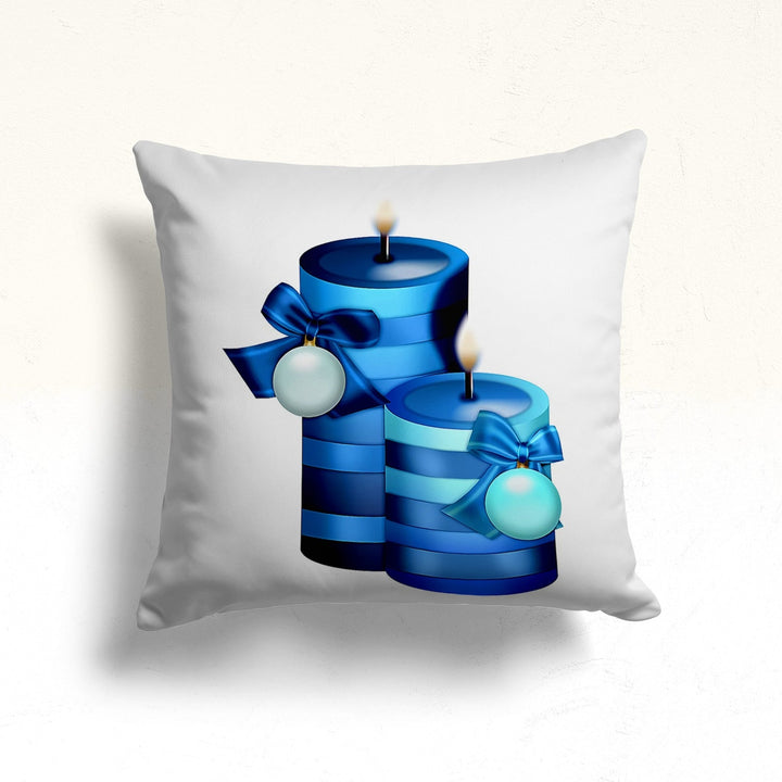 Christmas Pillow Cover|Xmas Candle Cushion|Blue Home Decor|Winter Pillow Case|Xmas Throw Pillowtop|Gift Cushion Cover|New Year Gift for Her
