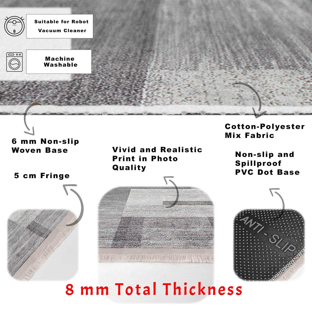 Abstract Area Rug|Gray Cream Carpet|Machine-Washable Fringed Non-Slip Mat|Farmhouse Multi-Purpose Anti-Slip Carpet|Geometric Living Room Rug