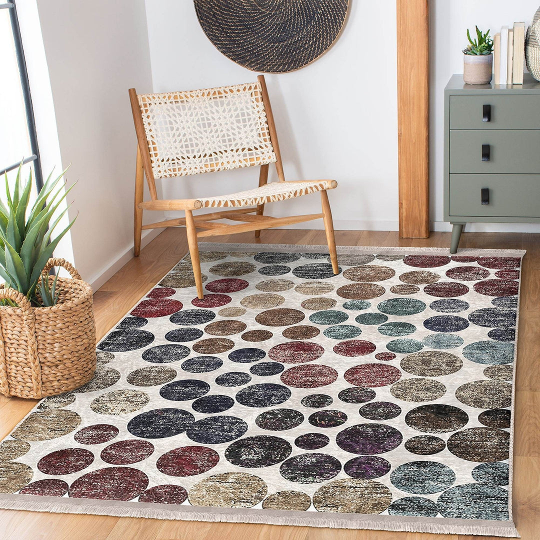 Circular Pattern Rug|Abstract Area Rug|Machine-Washable Fringed Non-Slip Mat|Stylish Multi-Purpose Anti-Slip Carpet|Boho Living Room Carpet