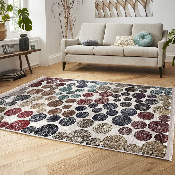 Circular Pattern Rug|Abstract Area Rug|Machine-Washable Fringed Non-Slip Mat|Stylish Multi-Purpose Anti-Slip Carpet|Boho Living Room Carpet