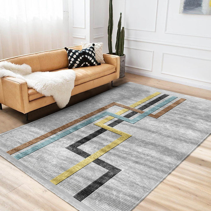 Abstract Area Rug|Boho Style Carpet|Machine-Washable Fringed Non-Slip Mat|Stylish Multi-Purpose Anti-Slip Carpet|Geometric Living Room Rug