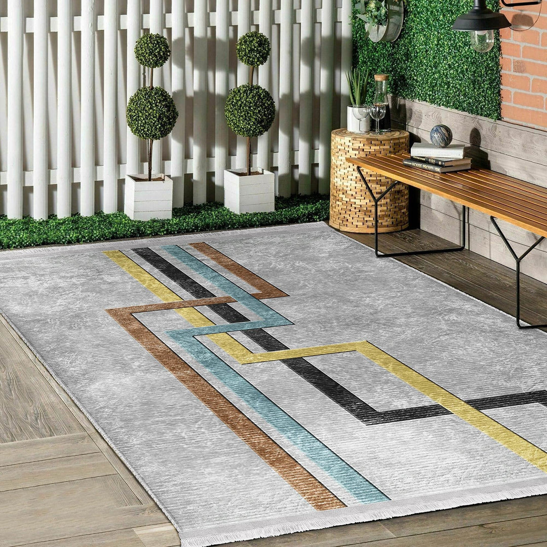 Abstract Area Rug|Boho Style Carpet|Machine-Washable Fringed Non-Slip Mat|Stylish Multi-Purpose Anti-Slip Carpet|Geometric Living Room Rug