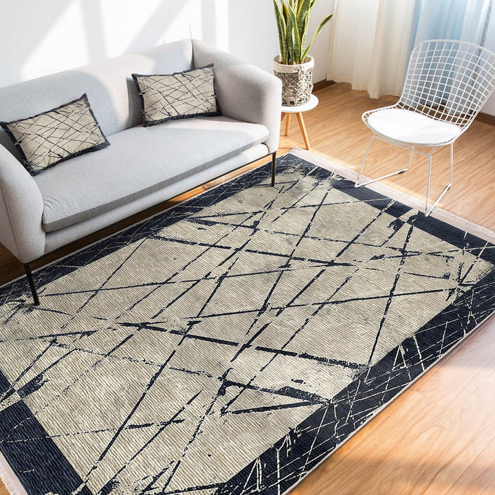 Abstract Area Carpet|Decorative Area Rug|Boho Design Rug|Machine-Washable Fringed Non-Slip Mat|Multi-Purpose Anti-Slip Housewarming Carpet