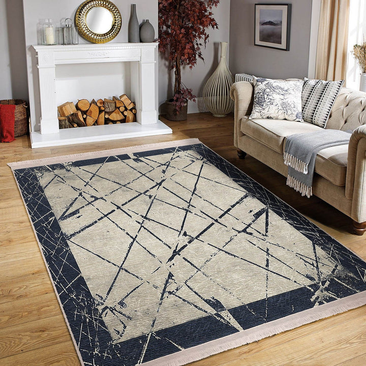 Abstract Area Carpet|Decorative Area Rug|Boho Design Rug|Machine-Washable Fringed Non-Slip Mat|Multi-Purpose Anti-Slip Housewarming Carpet