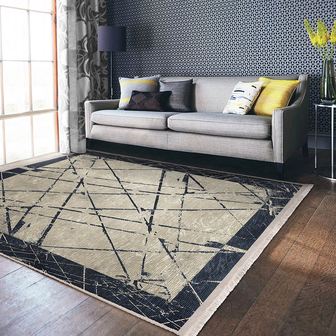 Abstract Area Carpet|Decorative Area Rug|Boho Design Rug|Machine-Washable Fringed Non-Slip Mat|Multi-Purpose Anti-Slip Housewarming Carpet