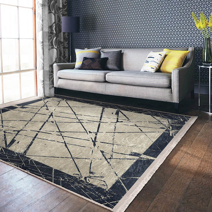 Abstract Area Carpet|Decorative Area Rug|Boho Design Rug|Machine-Washable Fringed Non-Slip Mat|Multi-Purpose Anti-Slip Housewarming Carpet