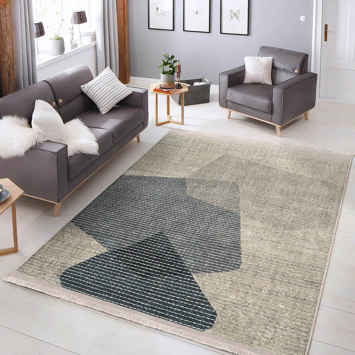 Abstract Area Carpet|Farmhouse Style Rug|Striped Design Rug|Machine-Washable Fringed Non-Slip Mat|Multi-Purpose Anti-Slip Modern Carpet