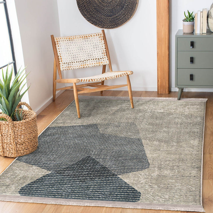 Abstract Area Carpet|Farmhouse Style Rug|Striped Design Rug|Machine-Washable Fringed Non-Slip Mat|Multi-Purpose Anti-Slip Modern Carpet