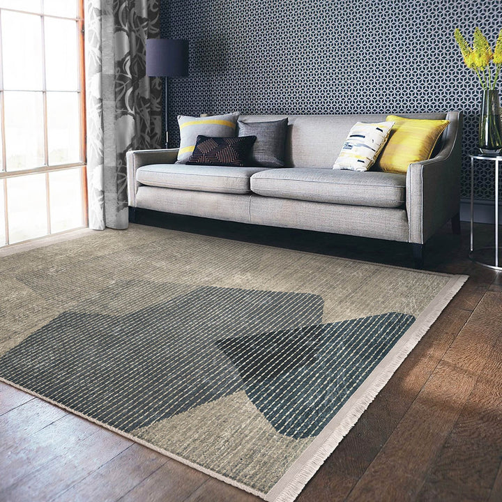 Abstract Area Carpet|Farmhouse Style Rug|Striped Design Rug|Machine-Washable Fringed Non-Slip Mat|Multi-Purpose Anti-Slip Modern Carpet