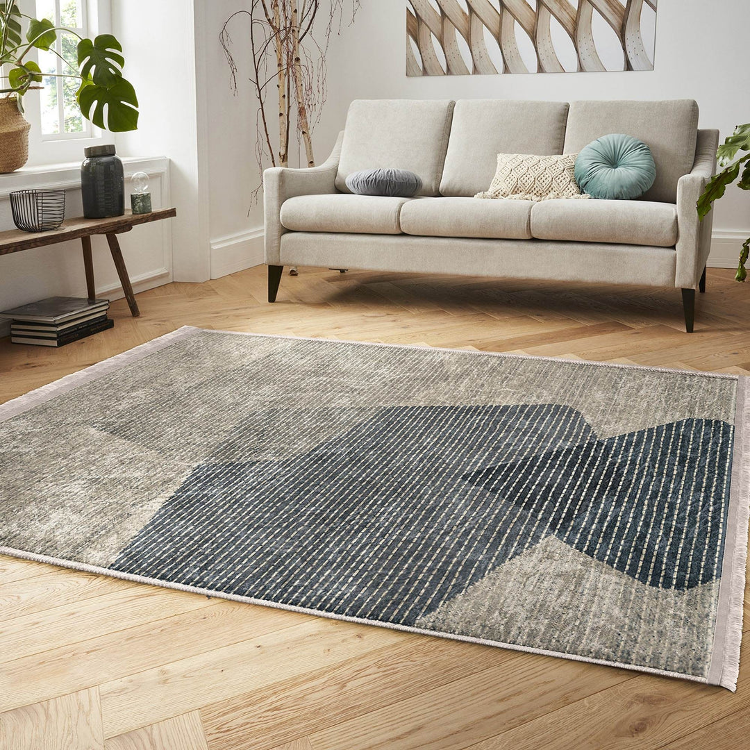 Abstract Area Carpet|Farmhouse Style Rug|Striped Design Rug|Machine-Washable Fringed Non-Slip Mat|Multi-Purpose Anti-Slip Modern Carpet
