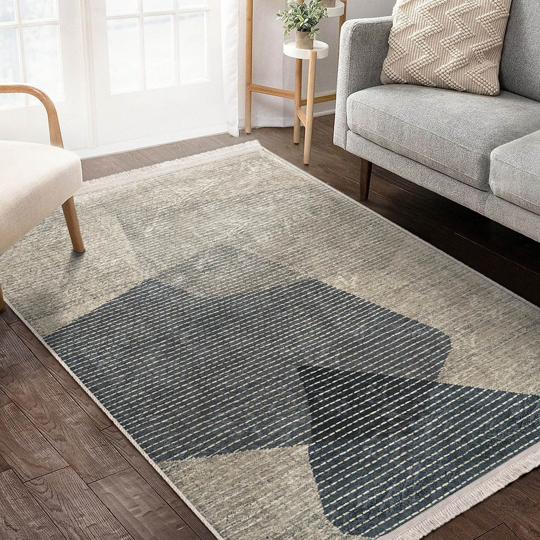 Abstract Area Carpet|Farmhouse Style Rug|Striped Design Rug|Machine-Washable Fringed Non-Slip Mat|Multi-Purpose Anti-Slip Modern Carpet