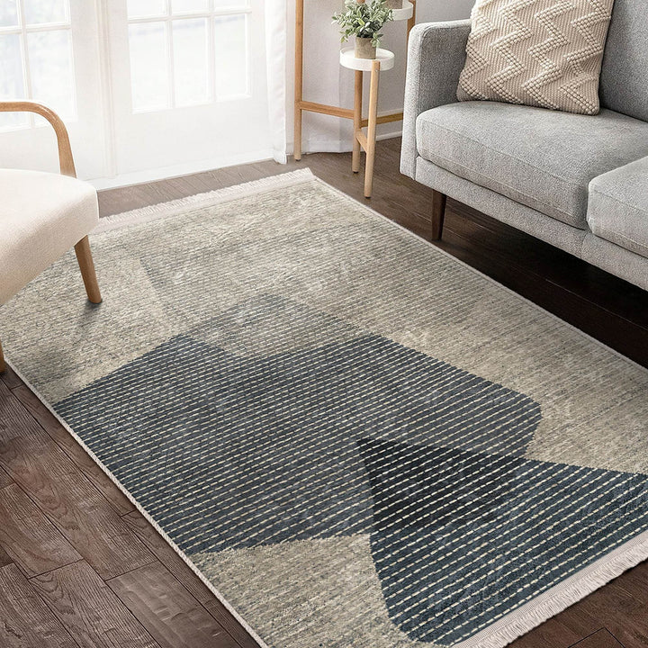 Abstract Area Carpet|Farmhouse Style Rug|Striped Design Rug|Machine-Washable Fringed Non-Slip Mat|Multi-Purpose Anti-Slip Modern Carpet