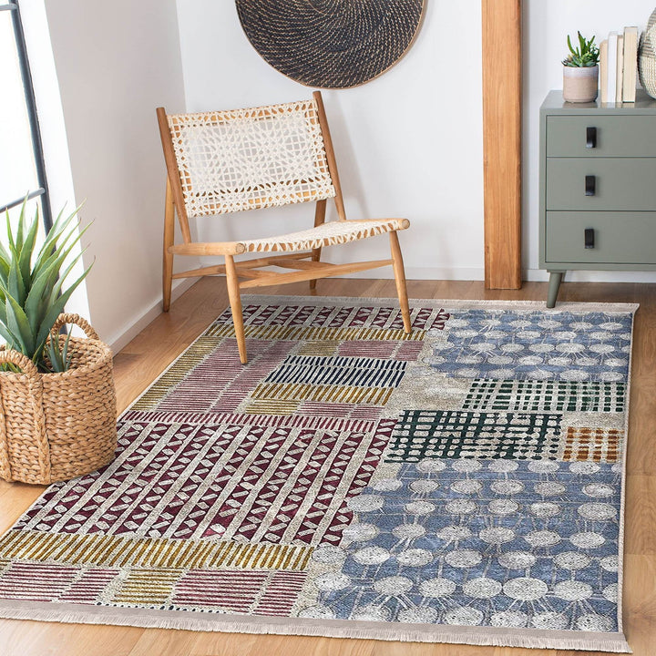 Abstract Area Carpet|Multi-Purpose Anti-Slip Housewarming Carpet|Farmhouse Style Rug|Boho Design Rug|Machine-Washable Fringed Non-Slip Mat