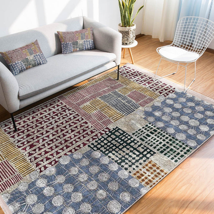 Abstract Area Carpet|Multi-Purpose Anti-Slip Housewarming Carpet|Farmhouse Style Rug|Boho Design Rug|Machine-Washable Fringed Non-Slip Mat