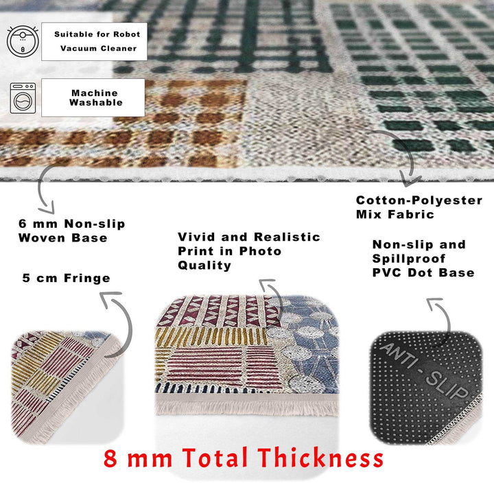 Abstract Area Carpet|Multi-Purpose Anti-Slip Housewarming Carpet|Farmhouse Style Rug|Boho Design Rug|Machine-Washable Fringed Non-Slip Mat