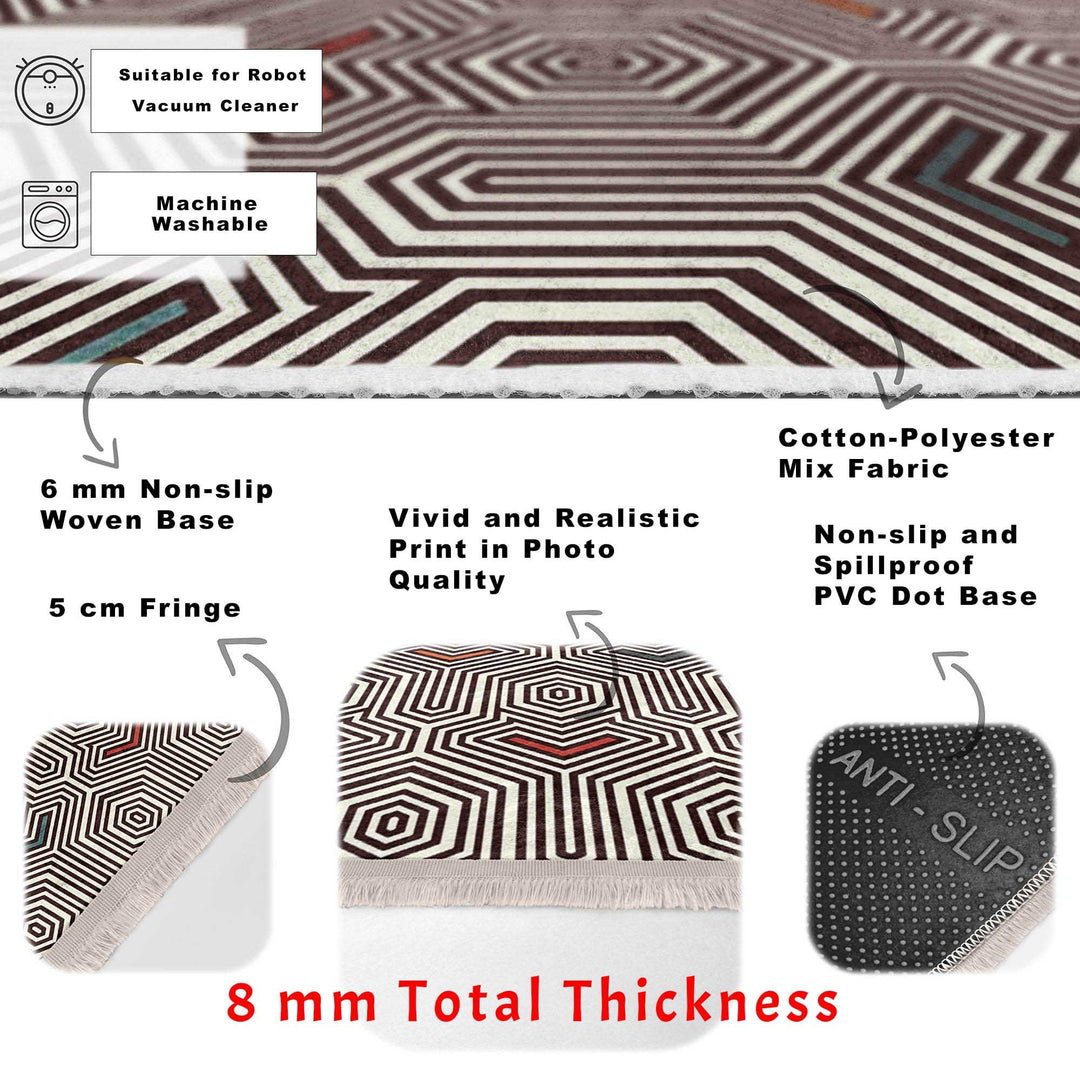 Geometric Area Rug|Modern Style Rug|Boho Design Carpet|Machine-Washable Fringed Non-Slip Mat|Multi-Purpose Anti-Slip Abstract Stylish Carpet