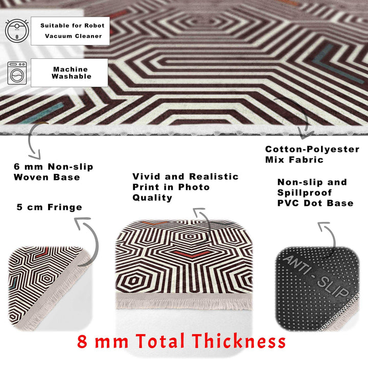 Geometric Area Rug|Modern Style Rug|Boho Design Carpet|Machine-Washable Fringed Non-Slip Mat|Multi-Purpose Anti-Slip Abstract Stylish Carpet