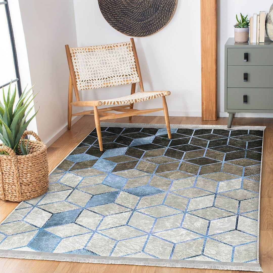 Mosaic Pattern Rug|Geometric Area Rug|Geometric Carpet|Machine-Washable Fringed Non-Slip Mat|Multi-Purpose Anti-Slip Abstract Area Carpet