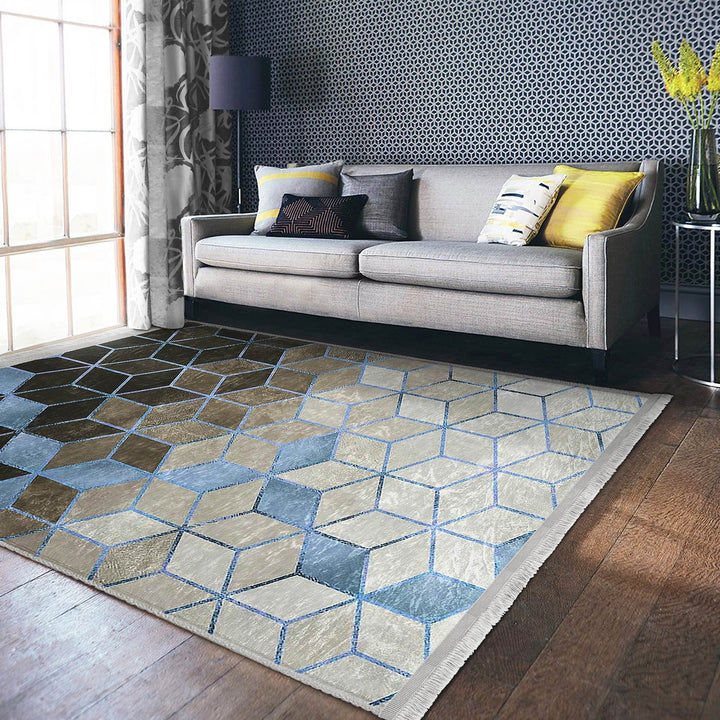 Mosaic Pattern Rug|Geometric Area Rug|Geometric Carpet|Machine-Washable Fringed Non-Slip Mat|Multi-Purpose Anti-Slip Abstract Area Carpet