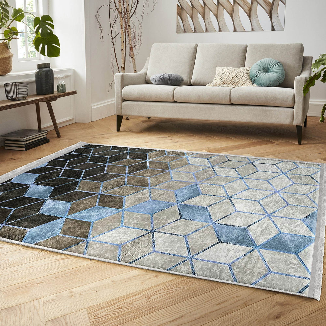 Mosaic Pattern Rug|Geometric Area Rug|Geometric Carpet|Machine-Washable Fringed Non-Slip Mat|Multi-Purpose Anti-Slip Abstract Area Carpet