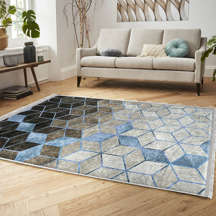 Mosaic Pattern Rug|Geometric Area Rug|Geometric Carpet|Machine-Washable Fringed Non-Slip Mat|Multi-Purpose Anti-Slip Abstract Area Carpet