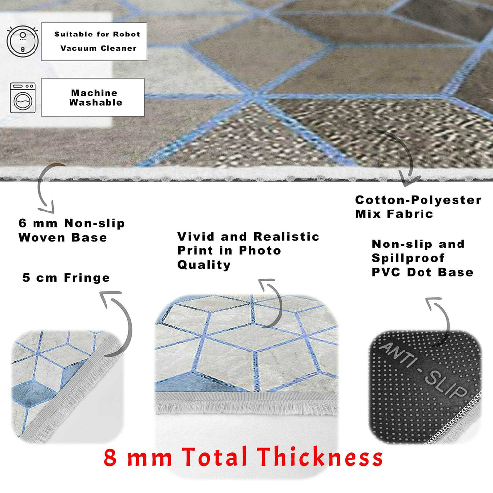 Mosaic Pattern Rug|Geometric Area Rug|Geometric Carpet|Machine-Washable Fringed Non-Slip Mat|Multi-Purpose Anti-Slip Abstract Area Carpet