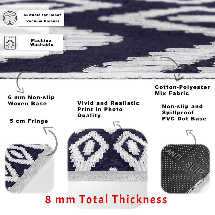 Diamond Pattern Rug|Geometric Area Rug|Machine-Washable Fringed Non-Slip Mat|Boho Design Carpet|Multi-Purpose Anti-Slip Abstract Carpet