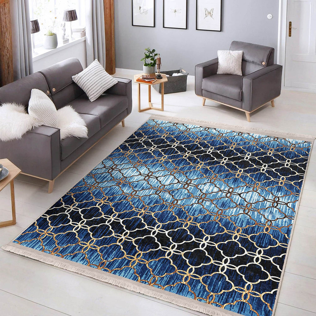 Geometric Area Rug|Farmhouse Style Rug|Boho Design Carpet|Machine-Washable Fringed Non-Slip Mat|Multi-Purpose Anti-Slip Abstract Carpet