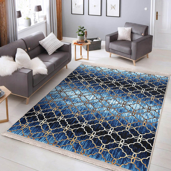 Geometric Area Rug|Farmhouse Style Rug|Boho Design Carpet|Machine-Washable Fringed Non-Slip Mat|Multi-Purpose Anti-Slip Abstract Carpet